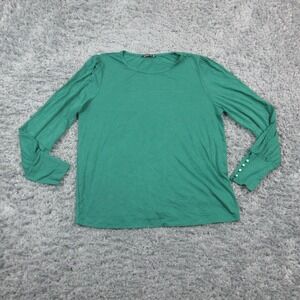 Staccato Shirt Womens Large Green Button Cuff Long Sleeve Stretch Knit Top